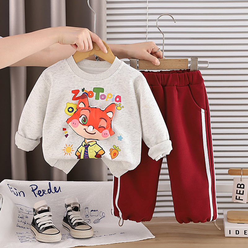 Boys' Outfit 2026 New Children's Spring and Autumn Cartoon Sweatshirt Fashionable Two-Piece Set Stylish Baby Clothes