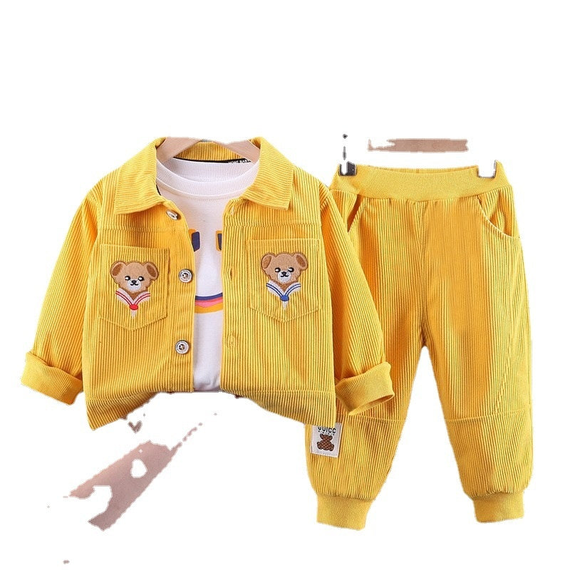 Boys Cartoon Casual Three-Piece Set Baby Stylish Clothes New Corduroy Children's Workwear Jacket