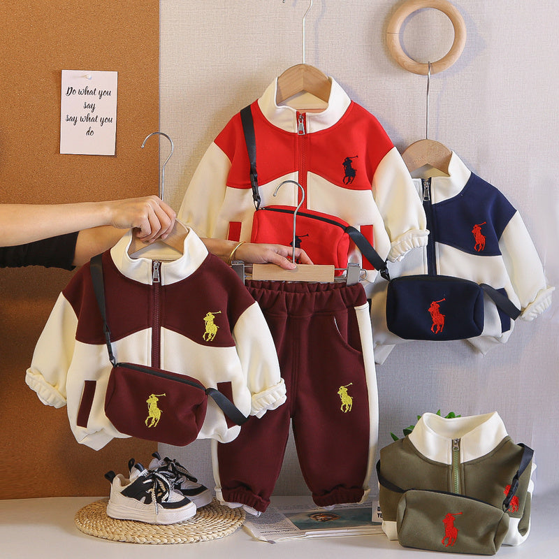 Boys' Outfit 2026 New Fashionable Children's Jacket Bag Two-Piece Set Baby Spring and Autumn Casual Clothes