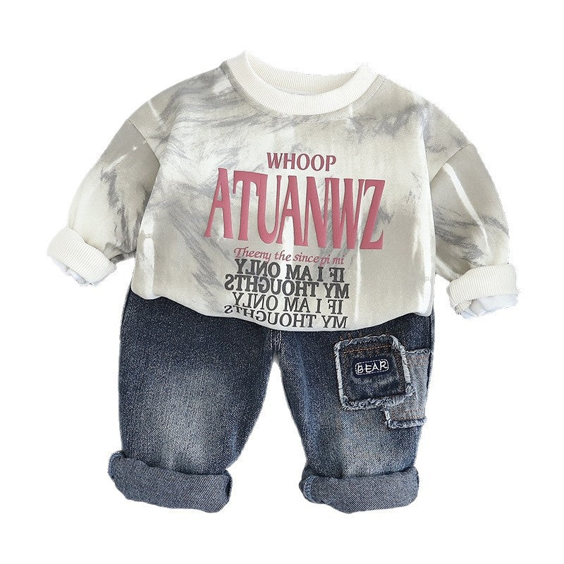 and Autumn Tie-Dye Sweatshirt Long Sleeve Set 2026 New Children's Two-Piece Outfit Boys' Spring Fashion