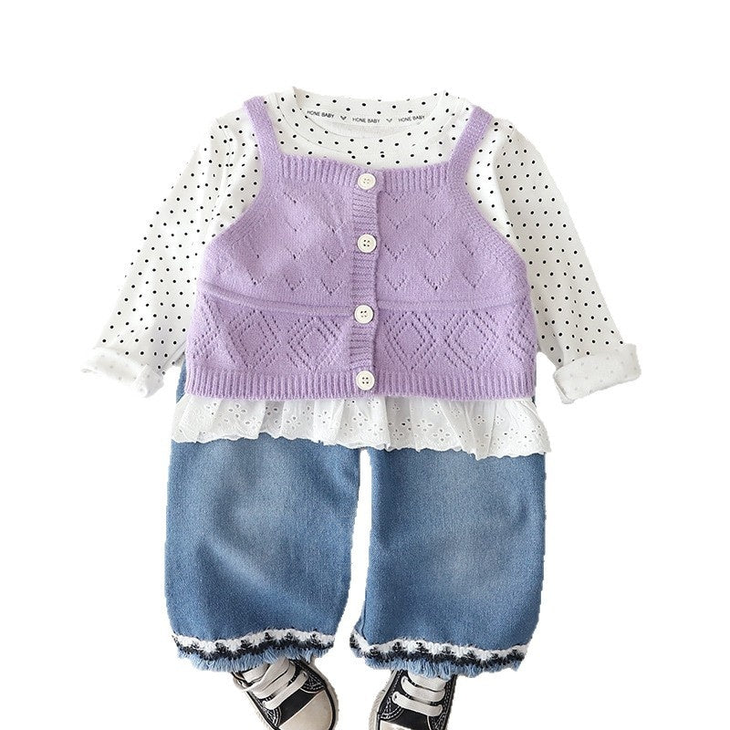 Baby Girl Outfit 2026 New Casual Stylish Children's Girls' Spring and Autumn Three-Piece Set with Camisole Sweater
