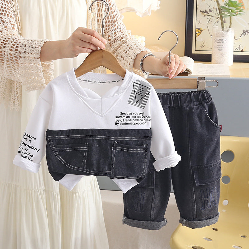 Baby Spring Outfit Set 2026 New Autumn Style for Boys, Stylish Two-Piece Denim Set, Fashionable and Trendy