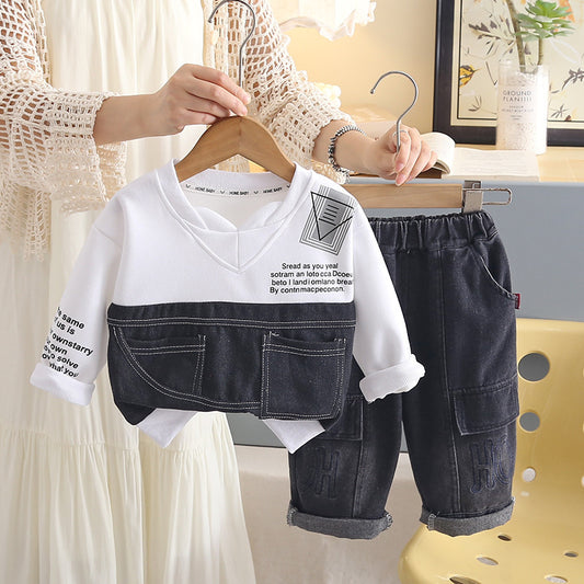 Baby Spring Outfit Set 2026 New Autumn Style for Boys, Stylish Two-Piece Denim Set, Fashionable and Trendy