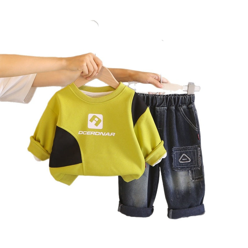 Boys' Outfit 2026 New Fashionable Baby Letter Print Long Sleeve Two-Piece Set Stylish Children's Spring and Autumn Wear