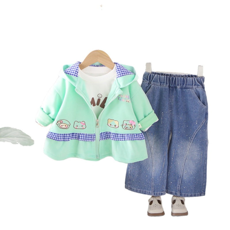 Girls' Autumn Outfit 2026 New Fashionable Children's Korean Style Four Bear Head Little Girl Hoodie Three-Piece Set