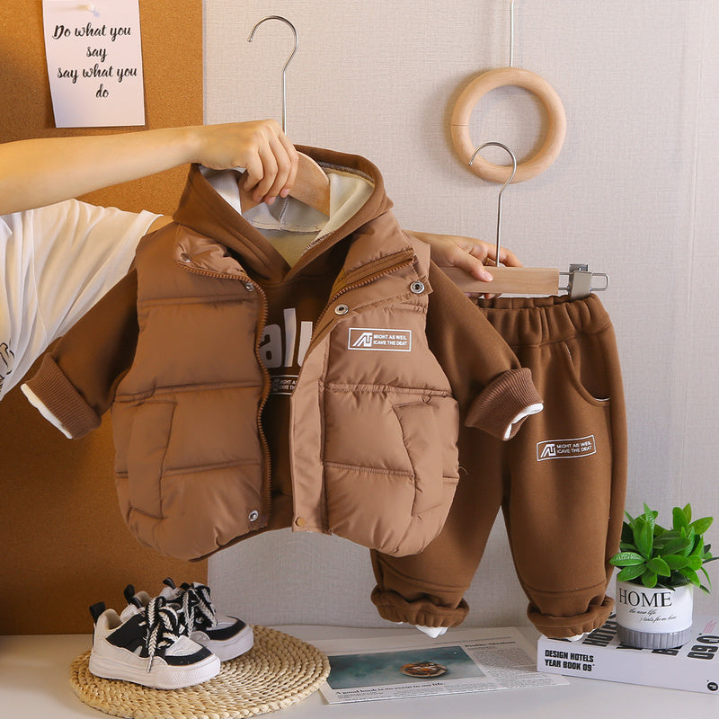 Fleece 2025 New Children's Clothing 1 to 3 Years Old Baby Autumn Winter Boys Vest Three-Piece Set