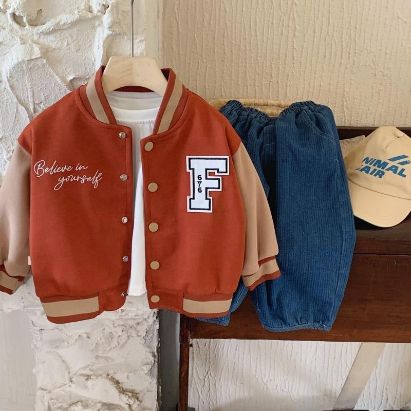 Korean Style Spring Autumn Boys and Girls Children's Casual 1-6 Years Old Stylish Kids Patch Sleeve Baseball Jacket Top Trendy