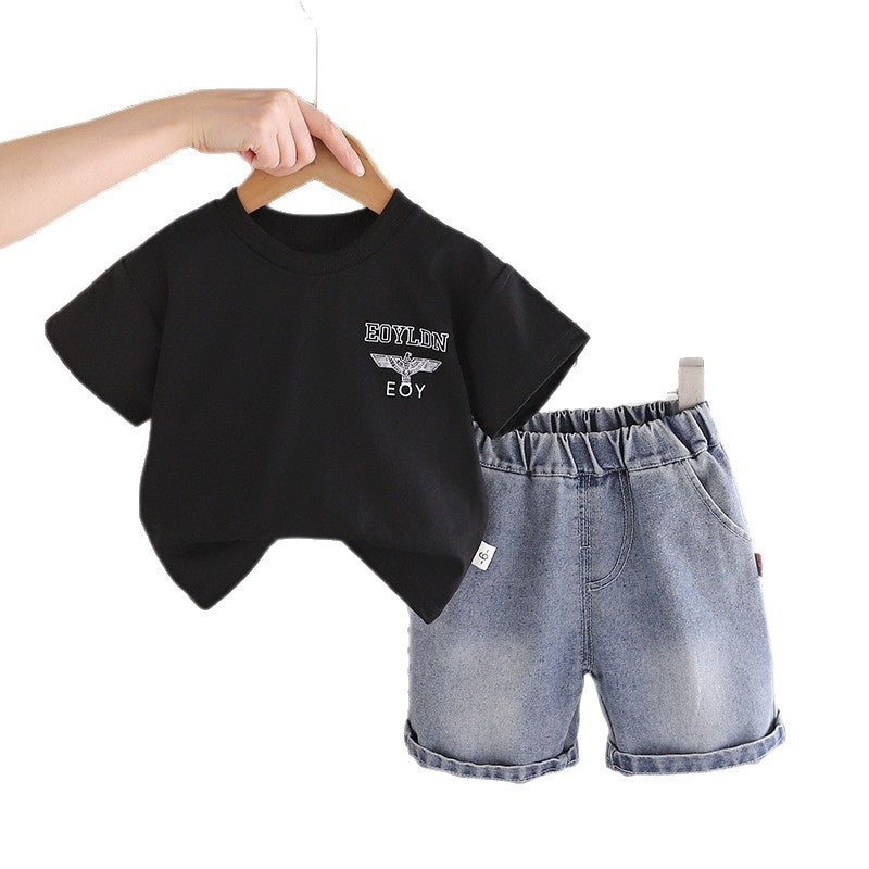 Boys' Summer Outfit 2026 New Style Stylish Short Sleeve Shorts Two-Piece Set Baby Casual Clothes Children's Wear