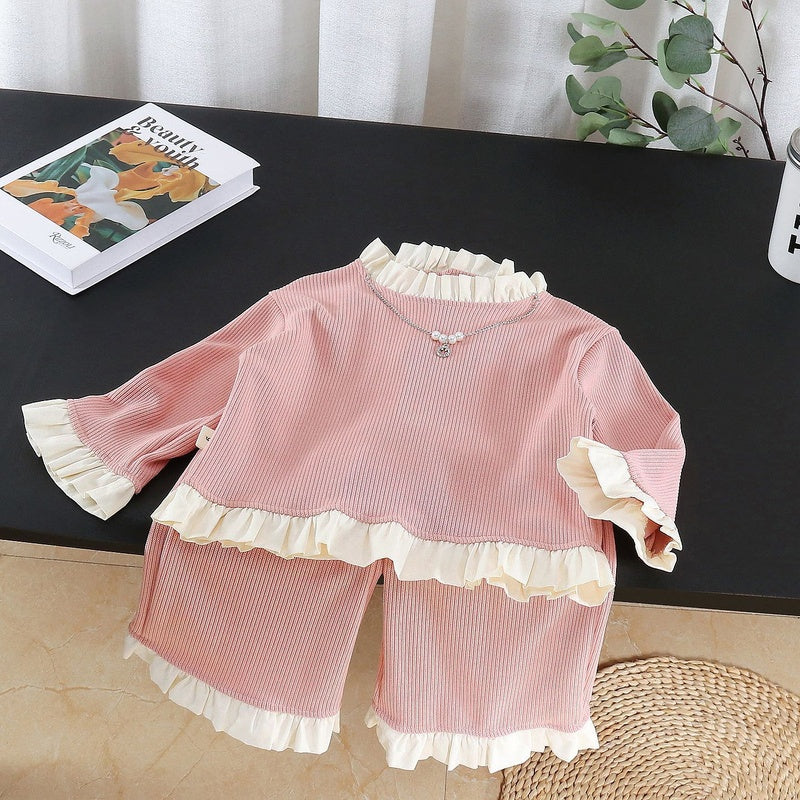 Girls' Autumn Outfit 2026 New Fashionable Baby Girl Spring/Autumn Two-Piece Set with Large Bow on the Back Trendy