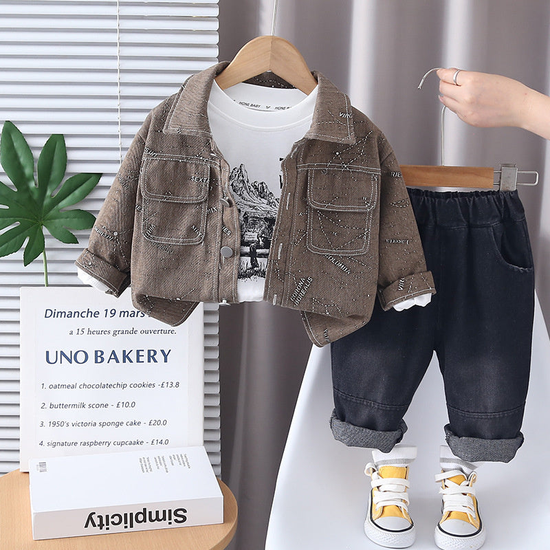 Boys' Outfit 2025 New Fashionable Baby Spring and Autumn Infant Children's Casual Three-Piece Set Trendy