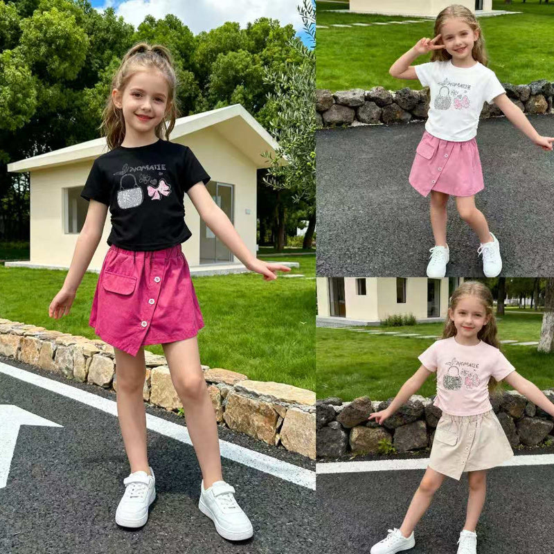 Girls' 2026 New Bow Short-Sleeve Two-Piece Set, Baby Girl's Casual Sports Outfit, Stylish Summer Style