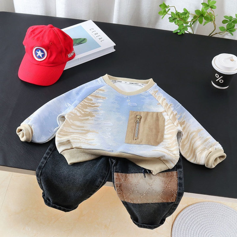 Baby Autumn Colorful Tie-Dye Sweatshirt 2026 New Model Boys' Spring Long-Sleeve Two-Piece Set for 1-3 Year Olds and 5-Year-Olds