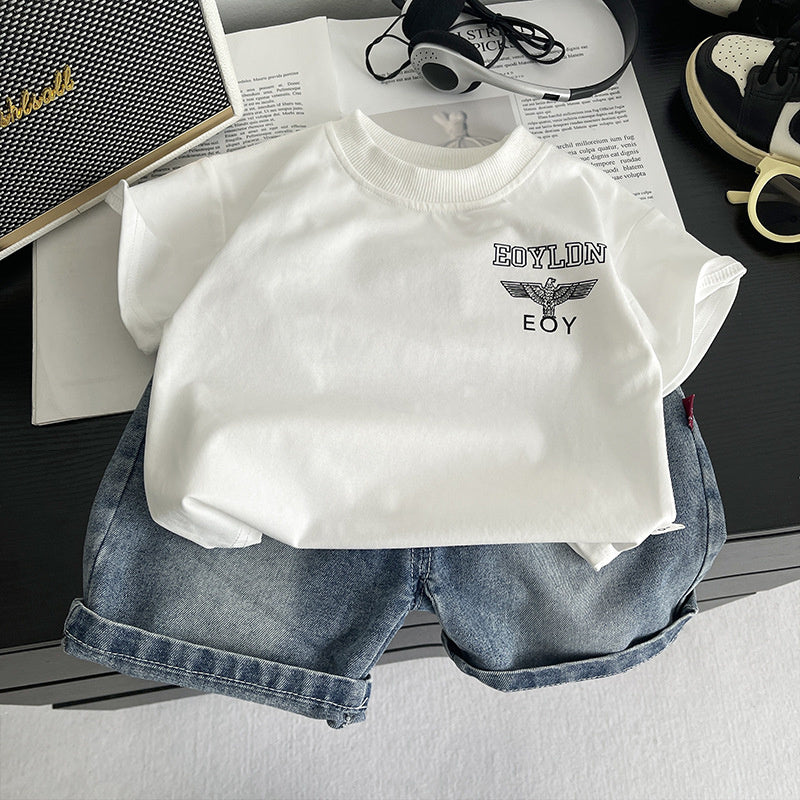 Boys' Summer Outfit 2026 New Style Stylish Short Sleeve Shorts Two-Piece Set Baby Casual Clothes Children's Wear