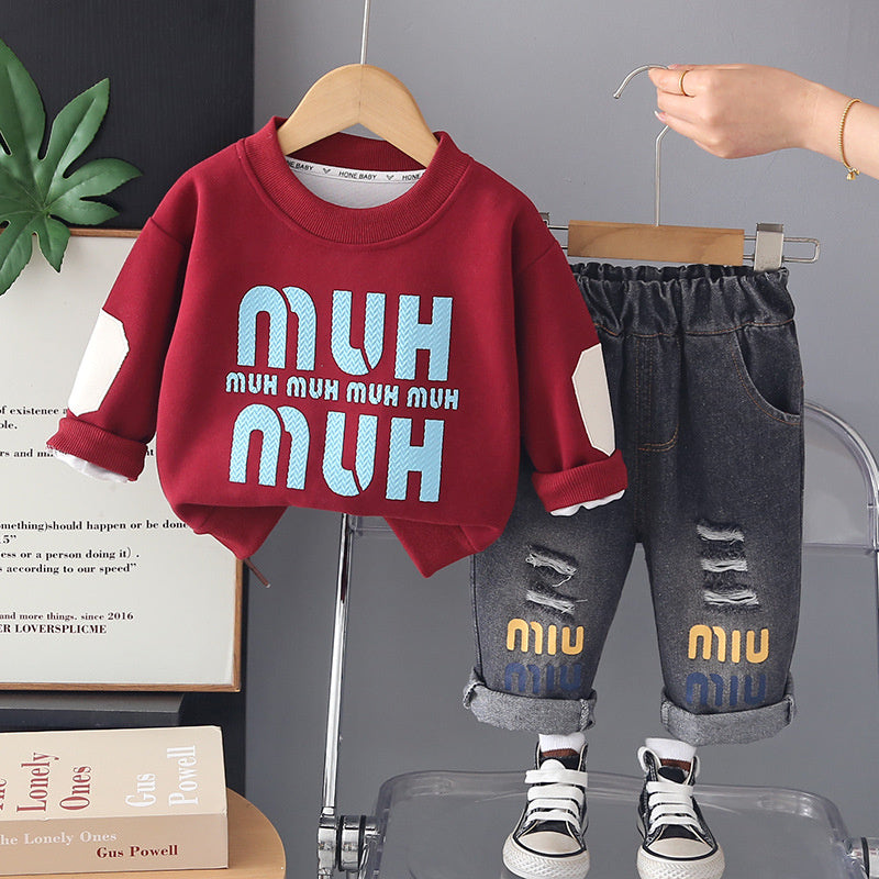 Boys' clothing stylish large letter sweatshirt set toddlers, fashionable cute clothes for babies children in spring and autumn