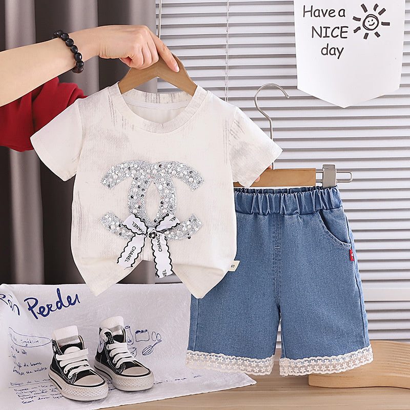 Baby girl short-sleeve 2026 new fashionable children's clothing casual two-piece set for girls summer wear