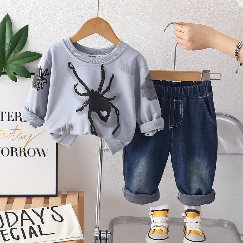 2026 Boys' Outfit Set Children's Autumn Clothing Stylish Spring Outfits for 1-6 Year Olds Cartoon Sweatshirt Baby Trend