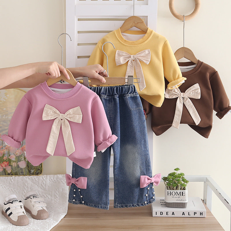 Girls' Outfit 2026 New Fashionable Children's Spring and Autumn Bowknot Sweatshirt for Girls Baby Casual Wholesale
