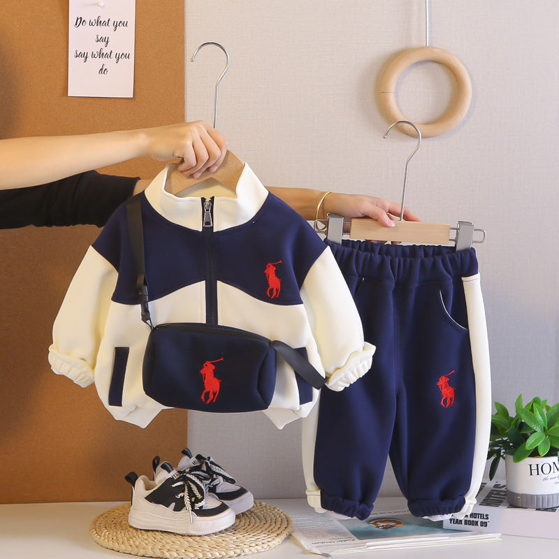 Boys' Outfit 2026 New Fashionable Children's Jacket Bag Two-Piece Set Baby Spring and Autumn Casual Clothes