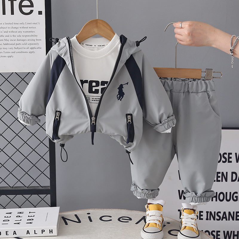Boys' Outfit Set 2026 New Fashionable Embroidered Jacket Three-Piece Suit for Toddlers Spring and Autumn Trendy Wholesale