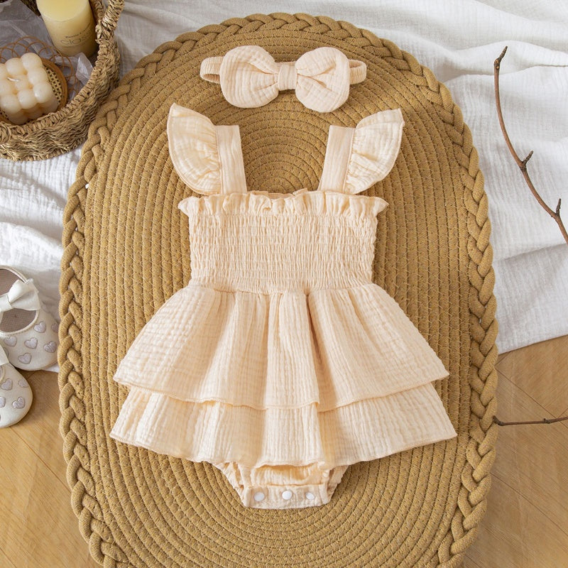 Amazon Summer 2026 Thin Newborn Romper with Flutter Sleeves, Sweet Solid Color, Comfortable and Breathable Onesie for Baby Girls