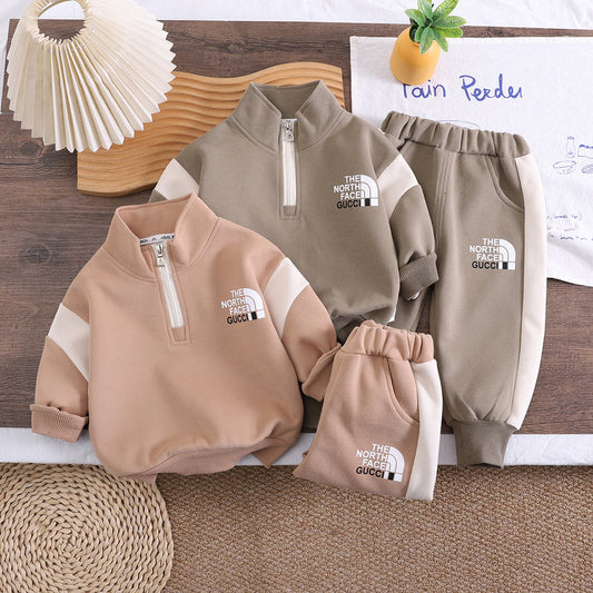 Boys' Outfit 2026 Model Spring and Autumn Clothes Infant Children's Half-Zip Letter Sweatshirt Baby Two-Piece Trendy Set