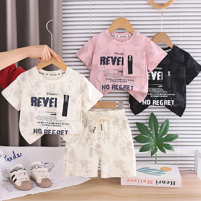 Boys' Outfit 2026 New Fashionable Children's Zipper Pocket Short Sleeve Summer Korean Style Two-Piece Set Trendy