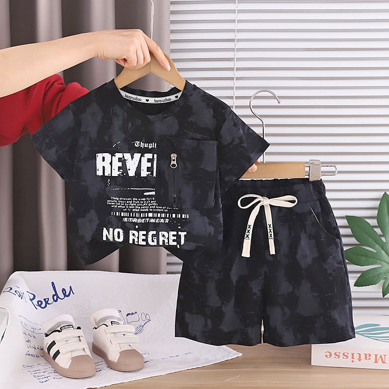 Boys' Outfit 2026 New Fashionable Children's Zipper Pocket Short Sleeve Summer Korean Style Two-Piece Set Trendy