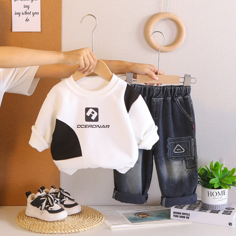 Boys' Outfit 2026 New Fashionable Baby Letter Print Long Sleeve Two-Piece Set Stylish Children's Spring and Autumn Wear