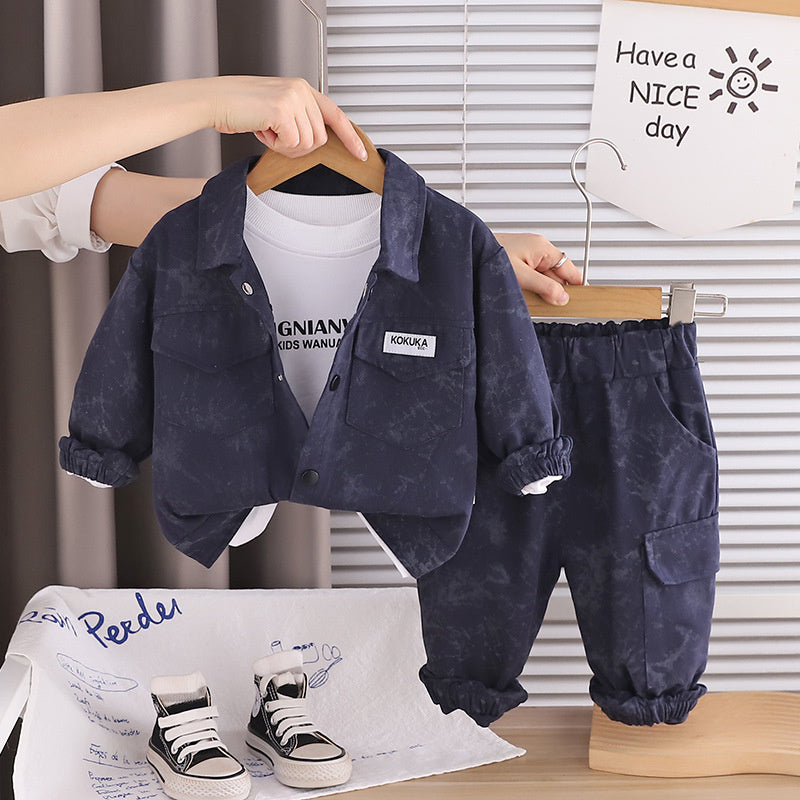 Boys' Spring Tie-Dye Workwear Three-Piece Set 2026 New Fashionable Spring-Autumn Stylish Baby Outfit for Young Children