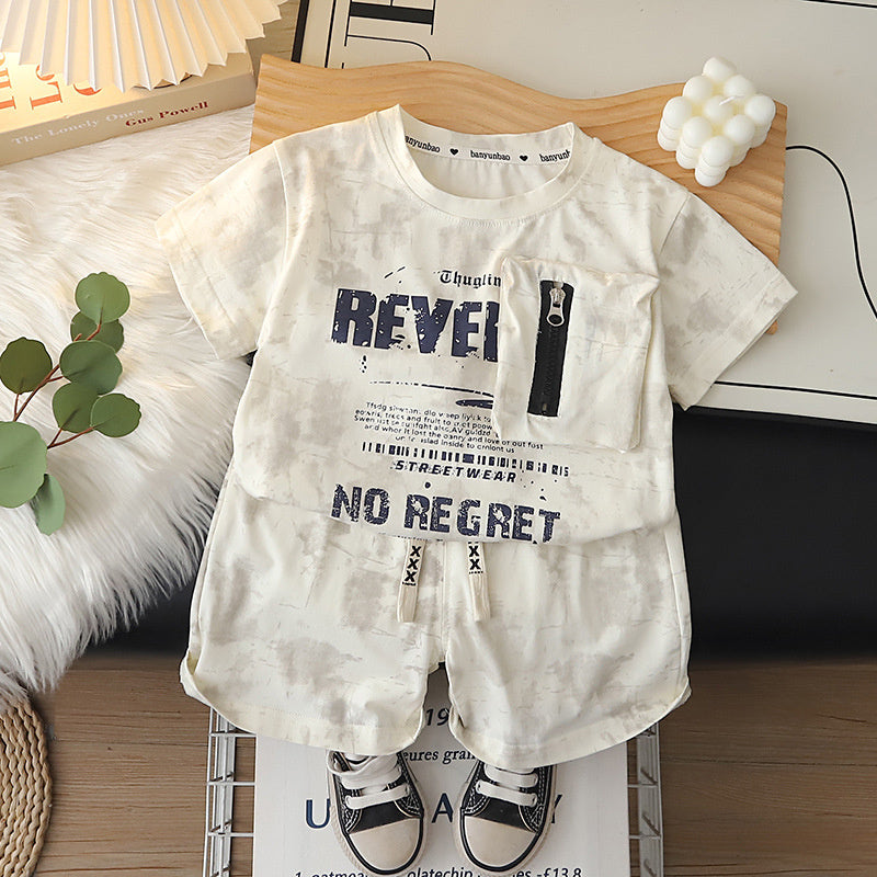 Boys' Outfit 2026 New Fashionable Children's Zipper Pocket Short Sleeve Summer Korean Style Two-Piece Set Trendy