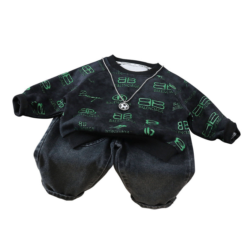 Suit for Autumn 2026 New Children's Spring Outfit Trendy and Stylish Baby Football Pendant Sweatshirt Boys' Clothing