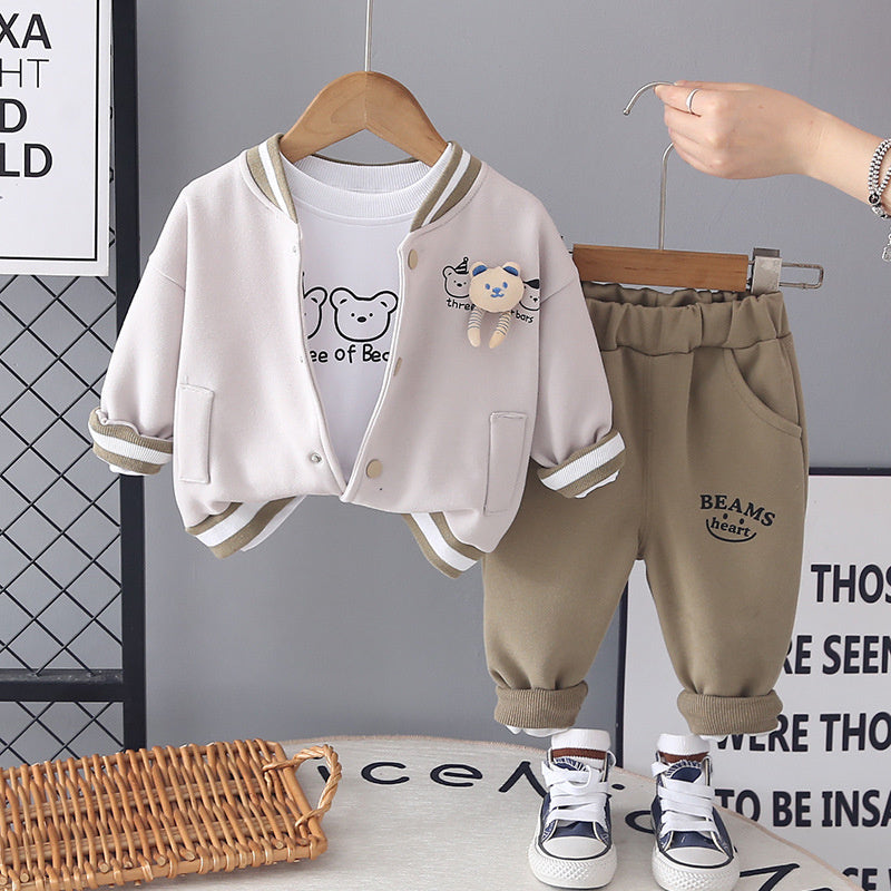 Children's Clothing Spring Autumn New Boys Infant Baby Kids Suit Casual Long Sleeve Three Bears Three-piece Set Trendy