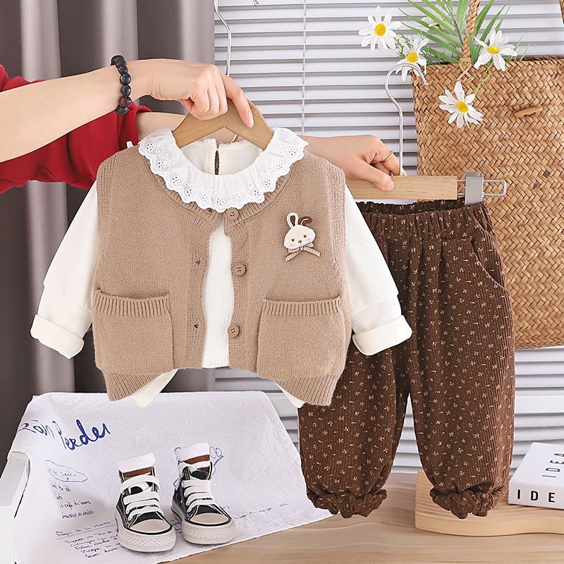Girl Rabbit Pattern Cardigan Sweater Set 2026 New Model Infant Baby 3-year-old Children's Clothing for Girls Spring and Autumn