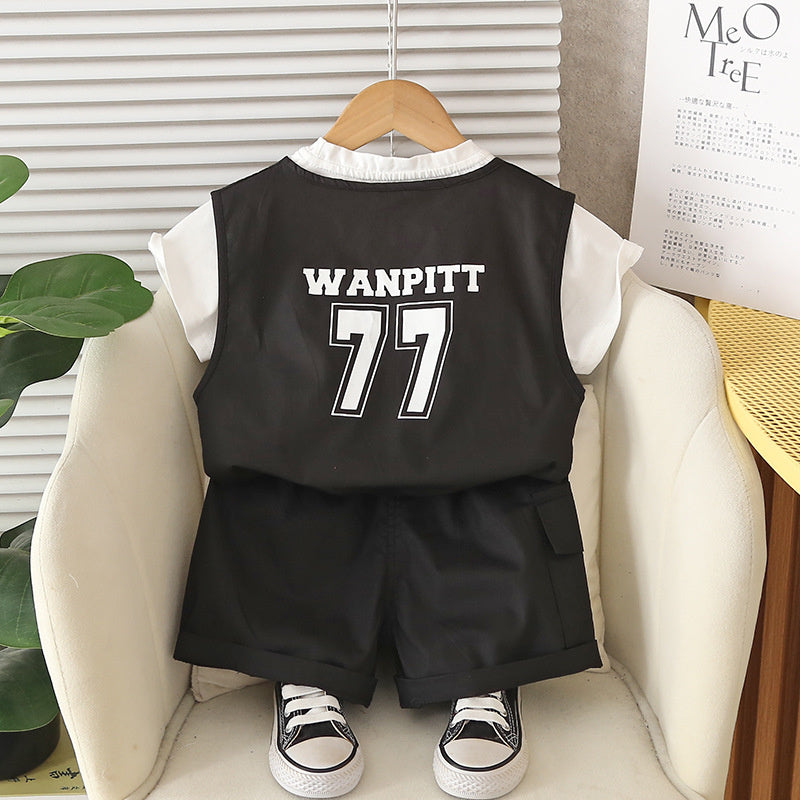 Boys' Outfit Set 2026 New Style Young Children, Short-Sleeve Vest Three-Piece Set, Stylish and Cool for Babies in Summer