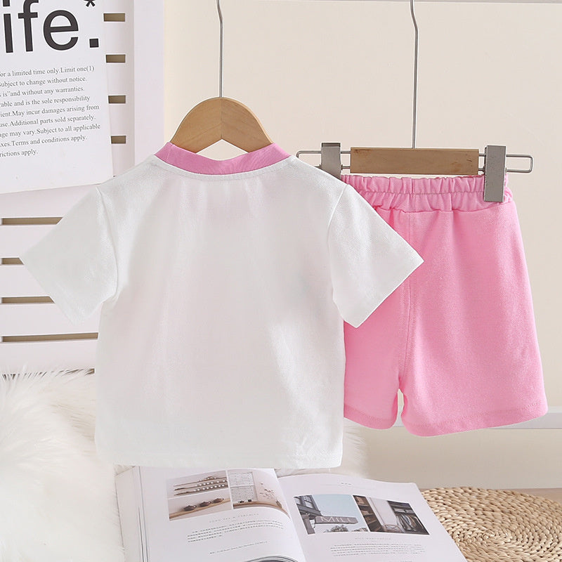 Girls' Short-Sleeve Outfit 2026 New Style Children's Summer Floral Round-Neck Stylish Two-Piece Set Baby Clothes Trendy
