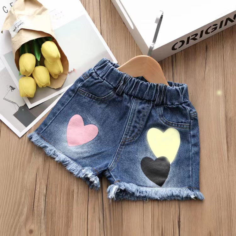 Summer Hot-Selling Girls' Outfit Korean Style Children's Denim Shorts + T-Shirt Short Sleeve Two-Piece Set Kids' Clothing