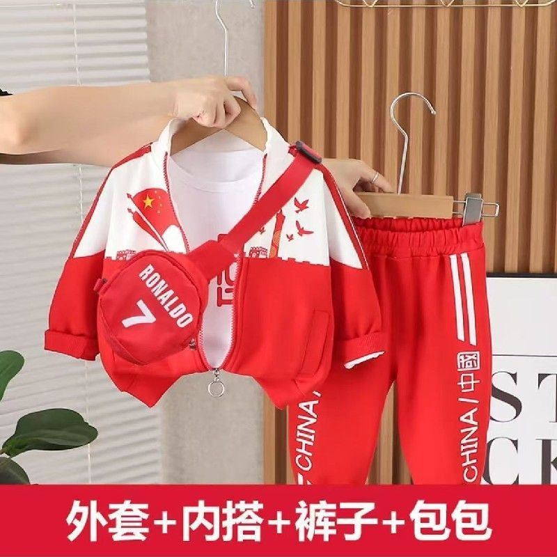 Baby Casual Outfits 2026 New Spring Autumn Fashionable Clothing for Boys and Girls, Children's Color-Block Sports Three-Piece Set Trendy