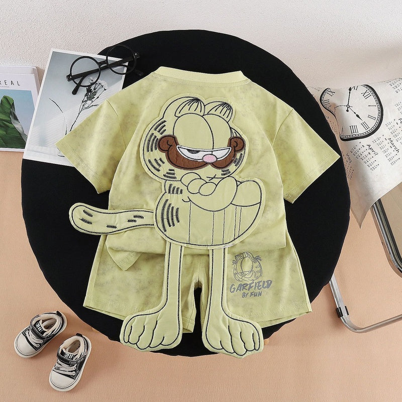 Children's Outfit 2026 Summer New Korean Style Fashionable Boys' and Girls' Cartoon Back Short-Sleeve Baby Two-Piece Set