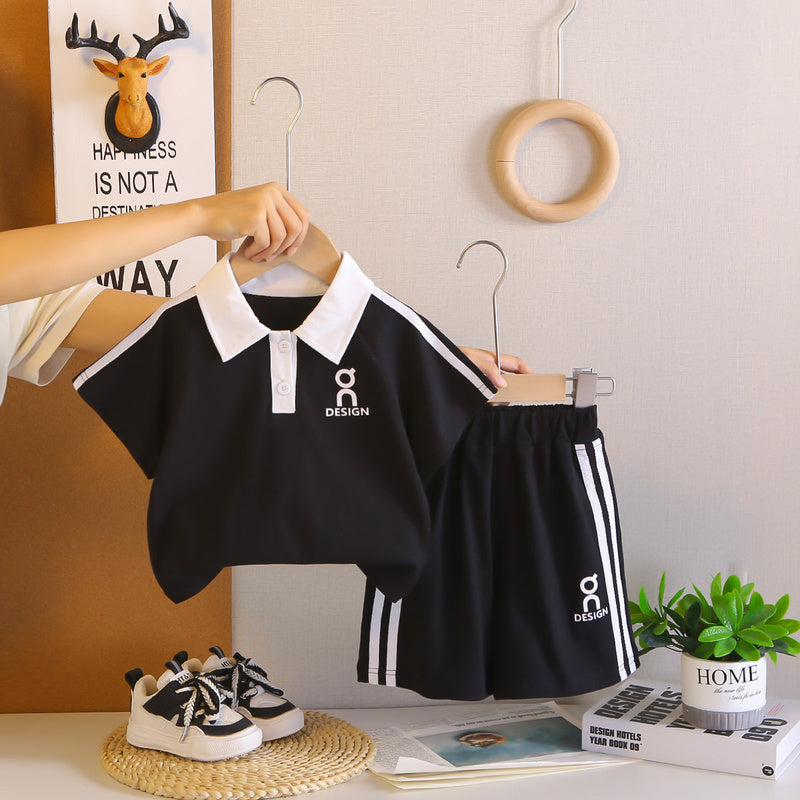 Boys' Outfit 2026 New Style Polo Shirt with Front Placket, Short Sleeve, Stylish Toddler Summer Wear, Lightweight Two-Piece Set