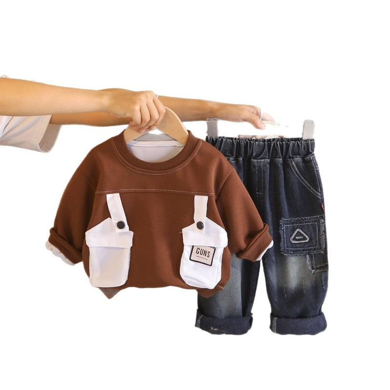 Boys' Suit Spring and Autumn 2026 New Fashionable Baby Boys 4-6 Years Old Children's Two-Pocket Sweatshirt Two-Piece Set Trendy