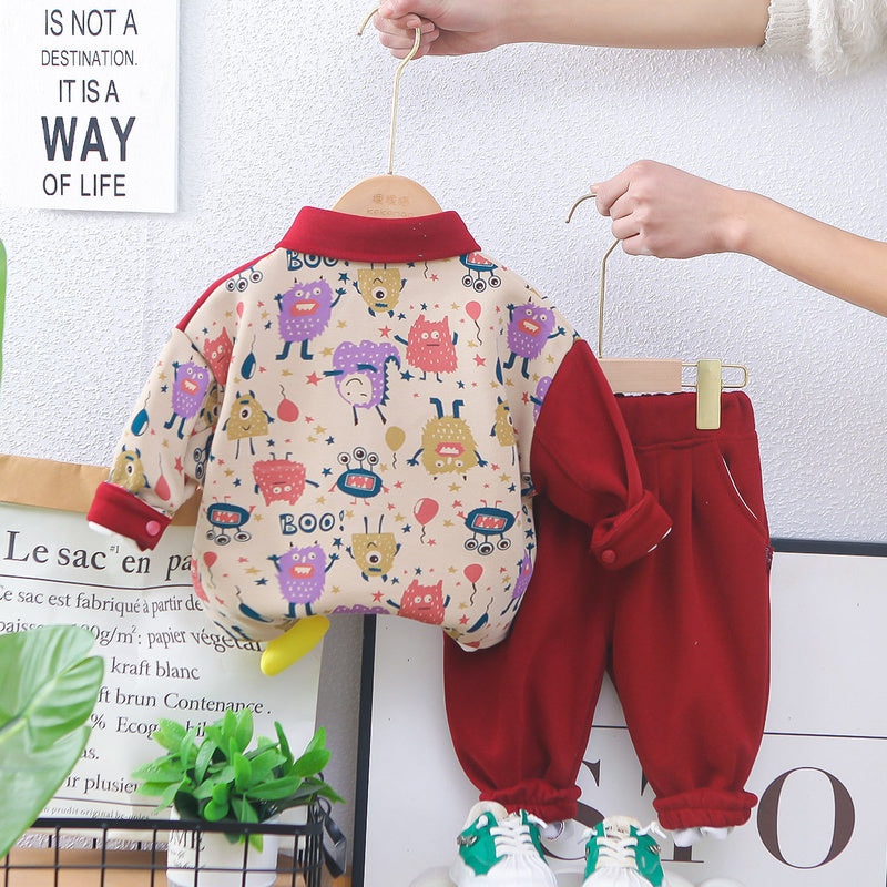 Children's Clothing Boys Spring and Autumn 2025 New Fashionable Baby Patchwork 3D Bear Three-Piece Set Dropshipping