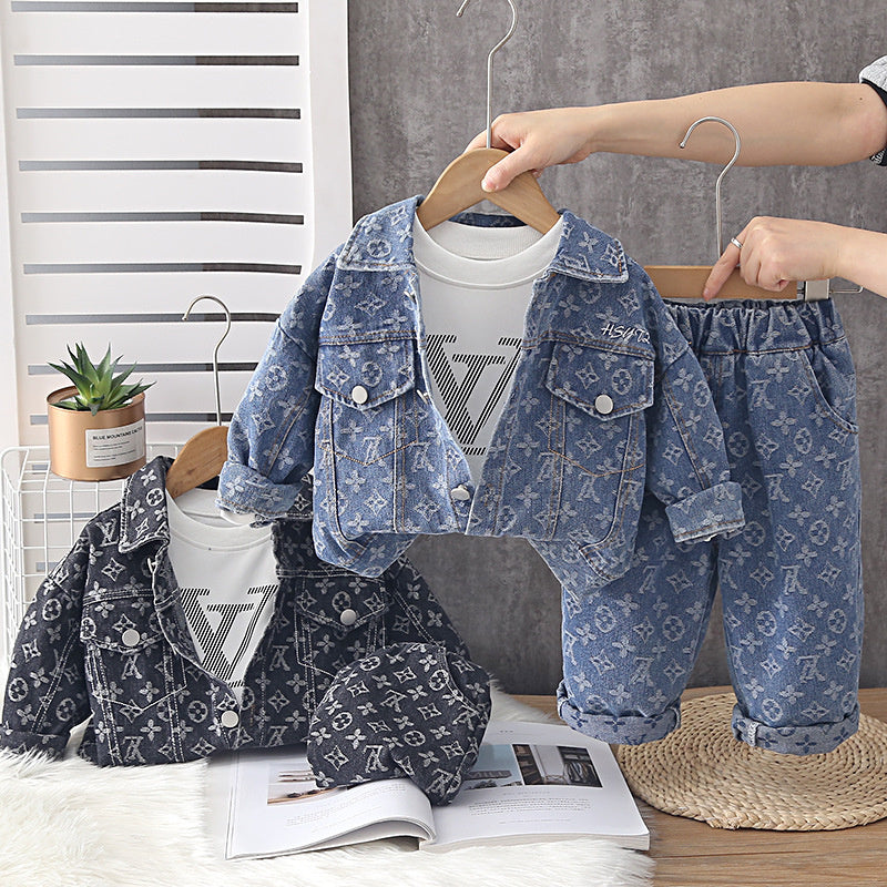 Boys' Outfit 2026 New Fashionable Spring Autumn Clothes for Babies Cool and Stylish Denim Jacket Three-Piece Set Wholesale