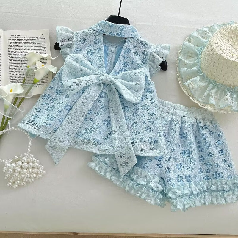 Summer Girls' Outfit 2025 New Floral Vest Top and Lace Shorts Two-Piece Set for Baby Girls Princess