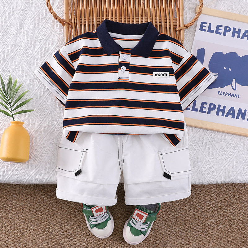 Boys' Outfit Set, Children's Summer Striped Clothes, Casual Thin Short-Sleeve Two-Piece Set for 1-3 Year Olds