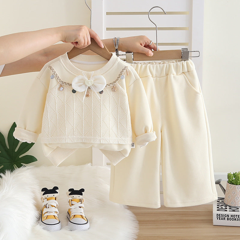 Foreign Trade Stylish Girl's Outfit 2025 New Baby Girl Casual Wear Children's Spring and Autumn Sweatshirt Two-Piece Set