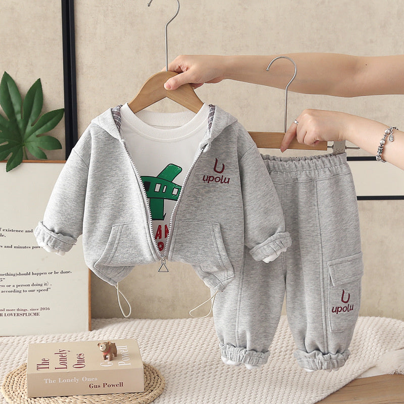 Boys' Outfit 2026 New Fashionable Children's Clothing Spring and Autumn Cartoon Airplane Three-Piece Set