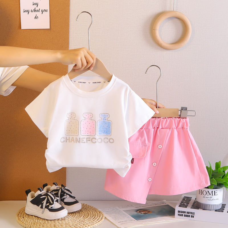 Girls' Outfit 2026 New Fashionable Children's Sleeve Short Skirt Two-Piece Set Baby Clothes Summer Toddler Clothing