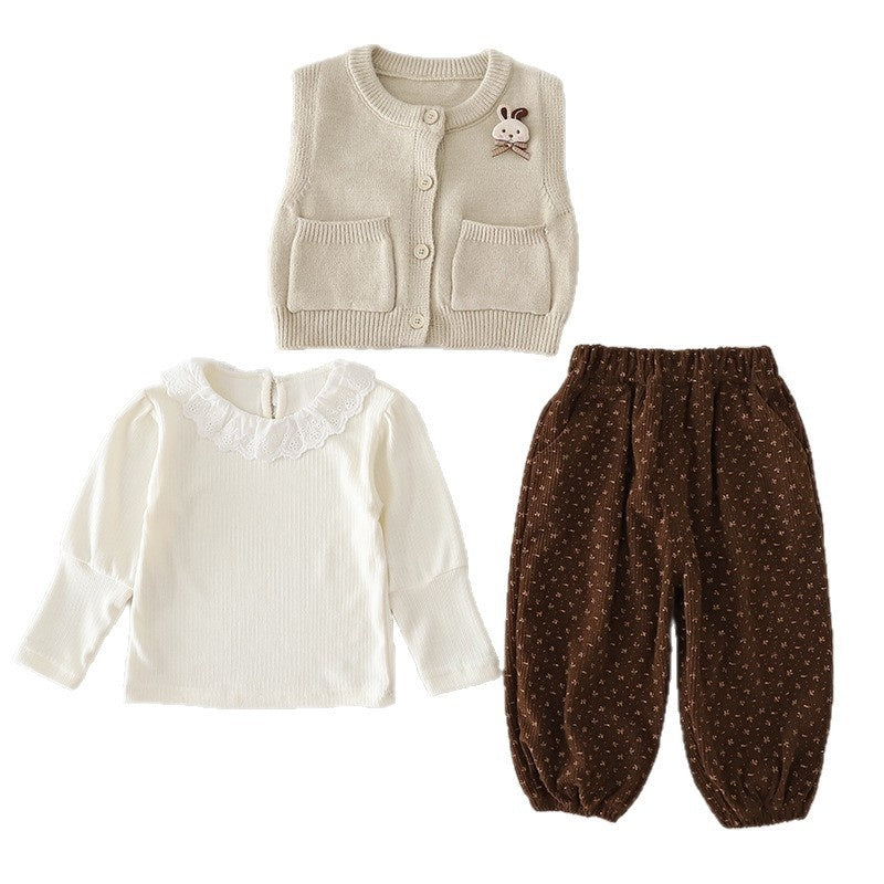Girl Rabbit Pattern Cardigan Sweater Set 2026 New Model Infant Baby 3-year-old Children's Clothing for Girls Spring and Autumn