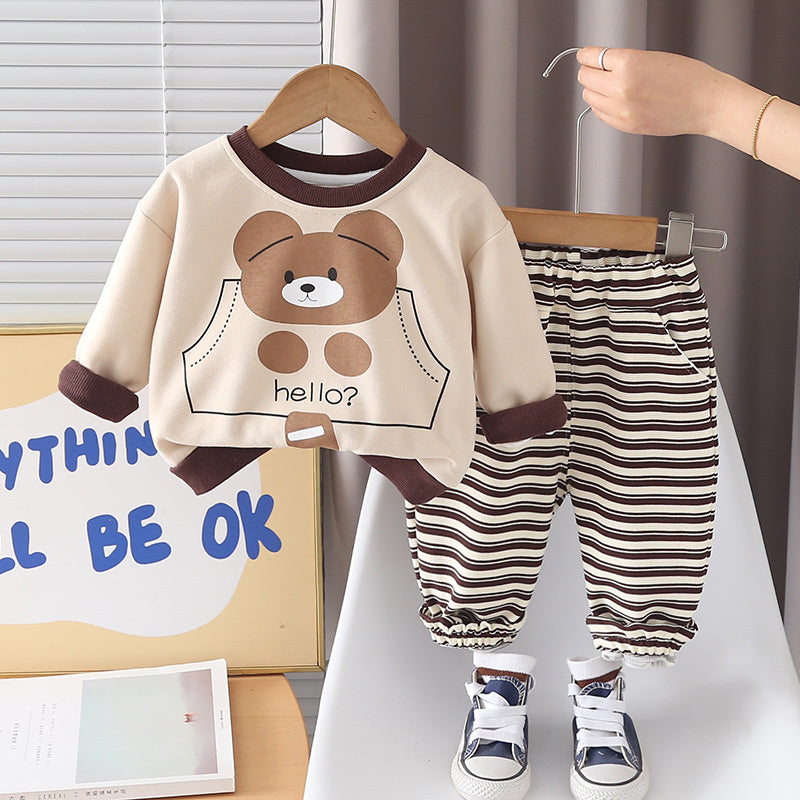 Boys' Spring Outfit Children's Cartoon Animal Round Neck Two-Piece Set 2026 New Style 1-3 Years Old Baby Sweatshirt Trendy Clothes