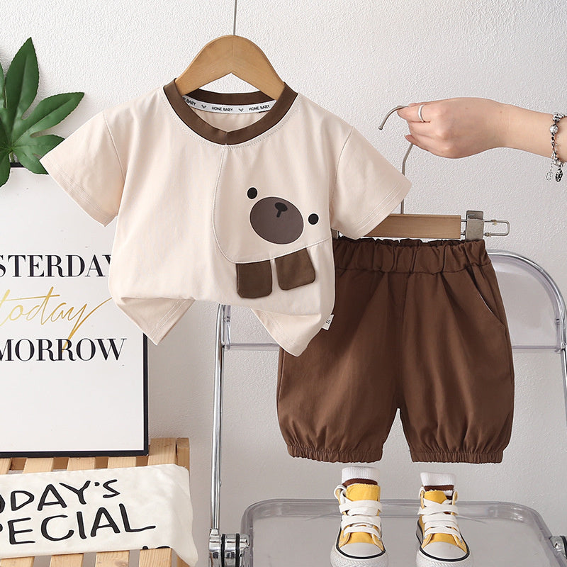 Boys' Outfit Bear Head Short Sleeve 2026 New Fashionable Children's Summer Two-Piece Set Baby Casual Clothes Trendy